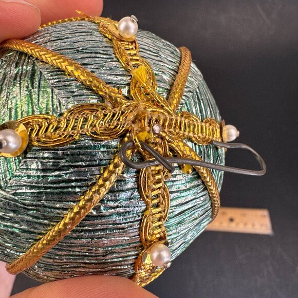 Vtg Hard Foam Round Ball Ornament Push Pin Pearls Metallic Pink Blue Gold Accent - Picture 15 of 16